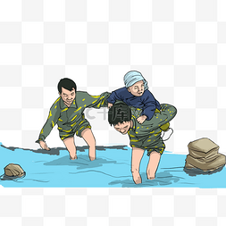 伟大的背后图片_国庆节纪念解放军和农民卡通插画