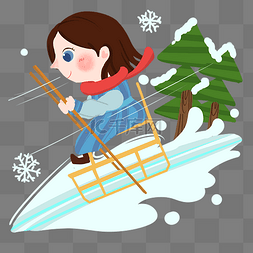 雪花飘飘图片_雪地女孩滑雪