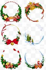 圣诞节圣诞树礼物铃铛彩条蝴蝶结卡通边框