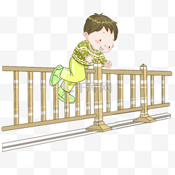 跨越栅栏的小男孩