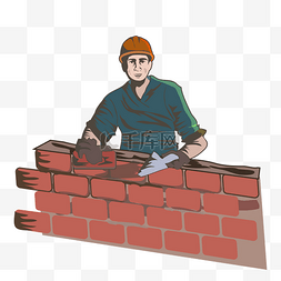建筑工扁平图片_正在砌墙的工人矢量免抠png