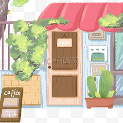 商务玻璃插画图片_彩色创意咖啡店元素
