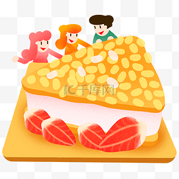 年夜饭草莓蛋糕插画