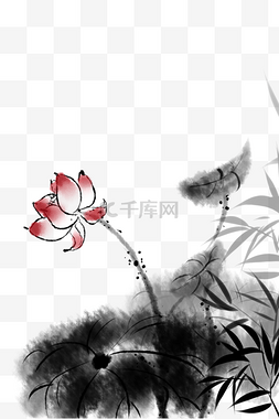 荷花水墨插画图片_手绘荷花荷叶水墨插画