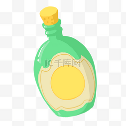 绿色手绘酒瓶图片_手绘奶酒的瓶子插画