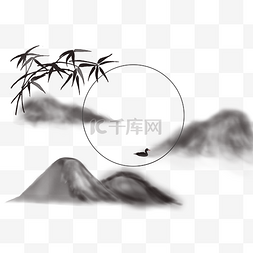 水墨竹子山水图片_水墨中国风竹子山水鸭子边框