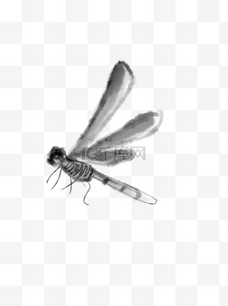 创意手绘水墨飞行的蜻蜓元素