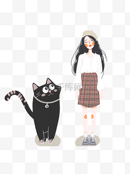 小清新动物卡通图片_小清新文艺女生和宠物猫设计