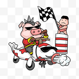 卡通骑着锦鲤的猪猪搞笑插画