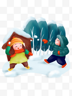 儿童打雪仗手绘图片_打雪仗冬季冬天儿童游戏玩耍可商