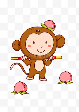 坐立的猴子图片_手绘十二生肖猴子插画