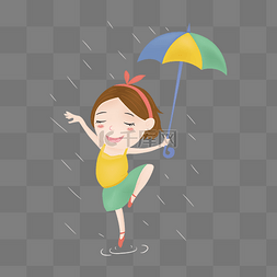 跳舞的小女孩手绘图片_拿着雨伞跳舞的女孩