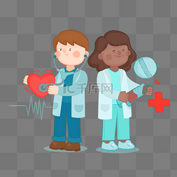 卡通手绘红十字两个医生