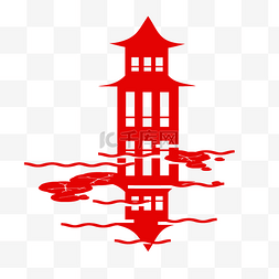 红色剪纸建筑图片_梅州八角亭剪纸插画