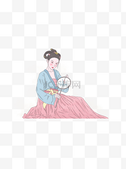 美女宫扇图片_拿宫扇坐着的古代女子卡通元素