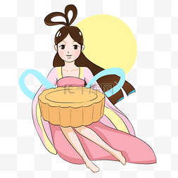 卡通月宫图片_明月嫦娥月饼插画