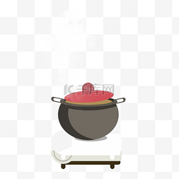 手绘卡通煤气炉煮饭的锅烹饪煮饭