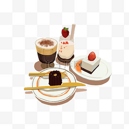 插画奶茶图片_蛋糕奶茶酸奶草莓巧克力png格式