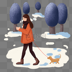 皑皑白雪图片_手绘大寒散步插画