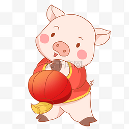 金猪猪年图片_提着灯笼过新年的金猪免抠PNG素材