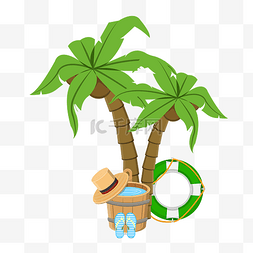 扁平椰子树图片_手绘矢量扁平沙滩度假小插画