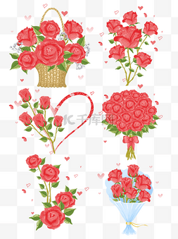 情人节玫瑰花图片_花篮手绘情人节浪漫玫瑰花束植物