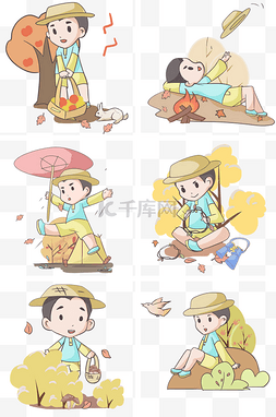 秋冬花环图片_手绘秋季户外玩耍的小男孩