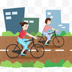 踩单车自行车买菜图片_卡通手绘运动健身骑自行车