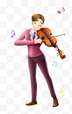 小清新背景易拉宝图片_拉小提琴的男人卡通插画