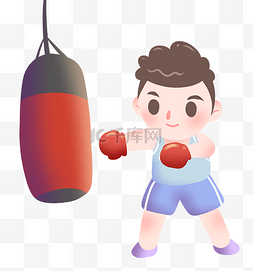 健身运动的人物图片_拳击健身的小男孩