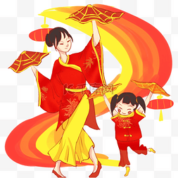 腰鼓彩带图片_传统新年庆祝项目卡通插画转手绢