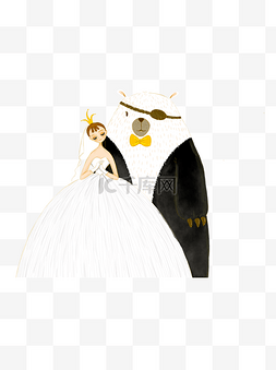 穿婚色礼服戴王冠的女孩和超级兔