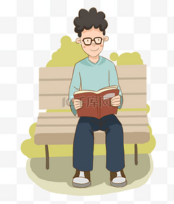 人物长椅看书