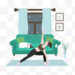 睡觉的女人图片_卡通插画风做瑜伽的女人
