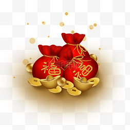 过年福串图片_农历新年祝福钱串金元宝和福袋