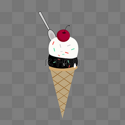 樱桃冰淇淋卡通图片_卡通夏日巧克力奶油冰淇淋