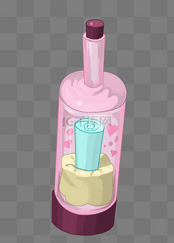 透明的粉色漂流瓶插画
