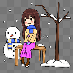 小女孩和雪人图片_大寒漂亮的小女孩和雪人