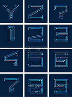 蓝色质感科技字母数字字体设计