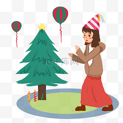 圣诞节小女孩气球圣诞树
