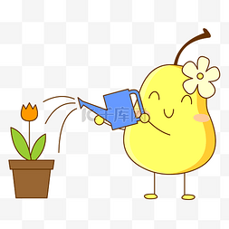 花盆栽黄色图片_盆栽和卡通可爱拟人化梨子免抠图
