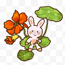 可爱的小兔子在花丛中