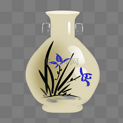 蓝色古董花瓶图片_手绘白玉瓷瓶