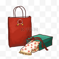 红色喜庆礼品袋和围巾PNG免抠素材