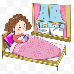 过冬图片_秋冬主题女孩躺在床上手绘插画