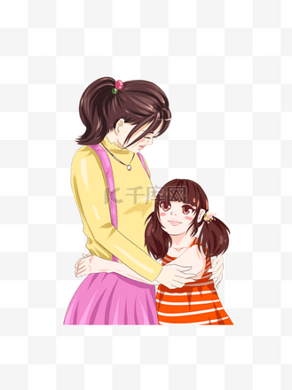 在年轻的妈妈怀中撒娇的女孩