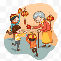 发红包ui图片_新年奶奶给孙子们发红包红灯笼