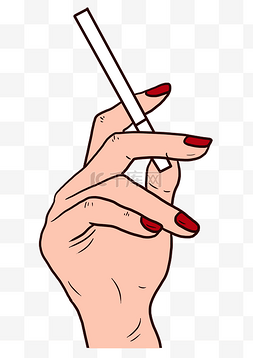 手绘卡通吸烟的女士手