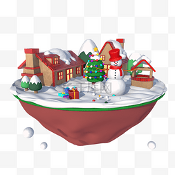 圣诞节装饰雪地图片_C4D立体圣诞节小岛