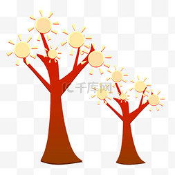 黄色太阳树木插画